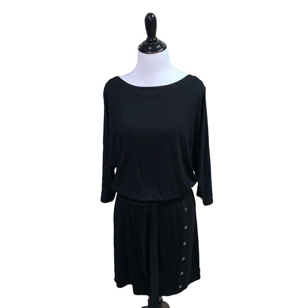 White House Black Market Women's Size XS Boatneck Chemise Dress NWT Black Belted